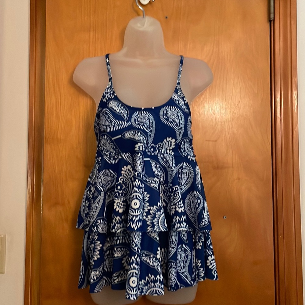 Blue and White Bathing Suit Top